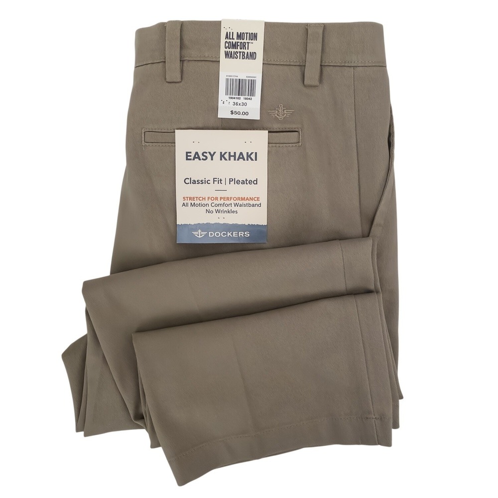 Dockers Easy Khaki Pants Mens 36x30 Tan Pleated Classic Fit Cotton‎ Blend NWT